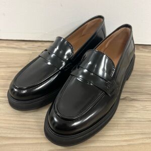 Flattered Black Leather Penny Loafer Shoe Women's Size EUR38/US 8 $325 NWOB